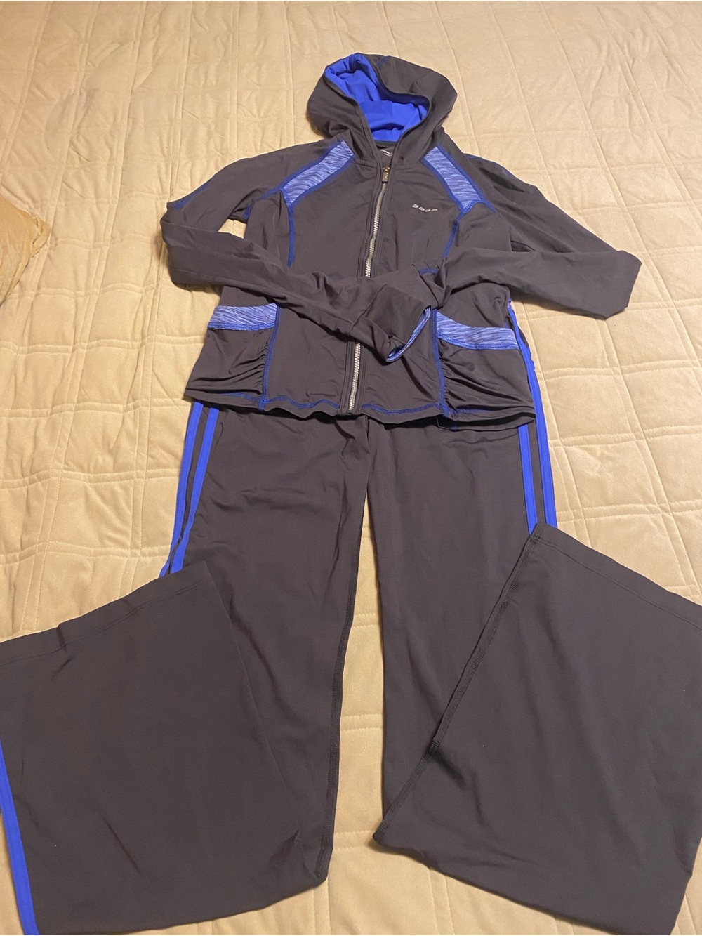 bebe Black Wide-Leg Pants with Blue Side Stripes